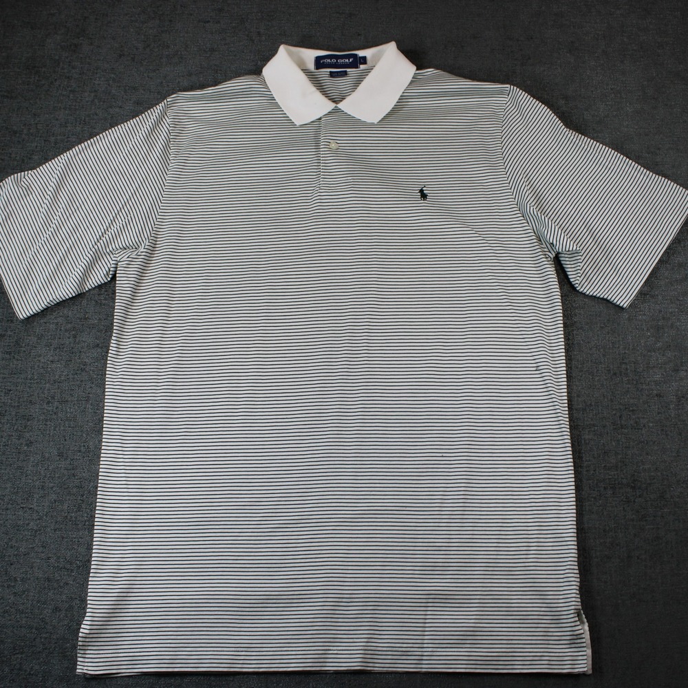Polo Golf Ralph Lauren Mens Large Green White Striped Cotton Polo Shirt L